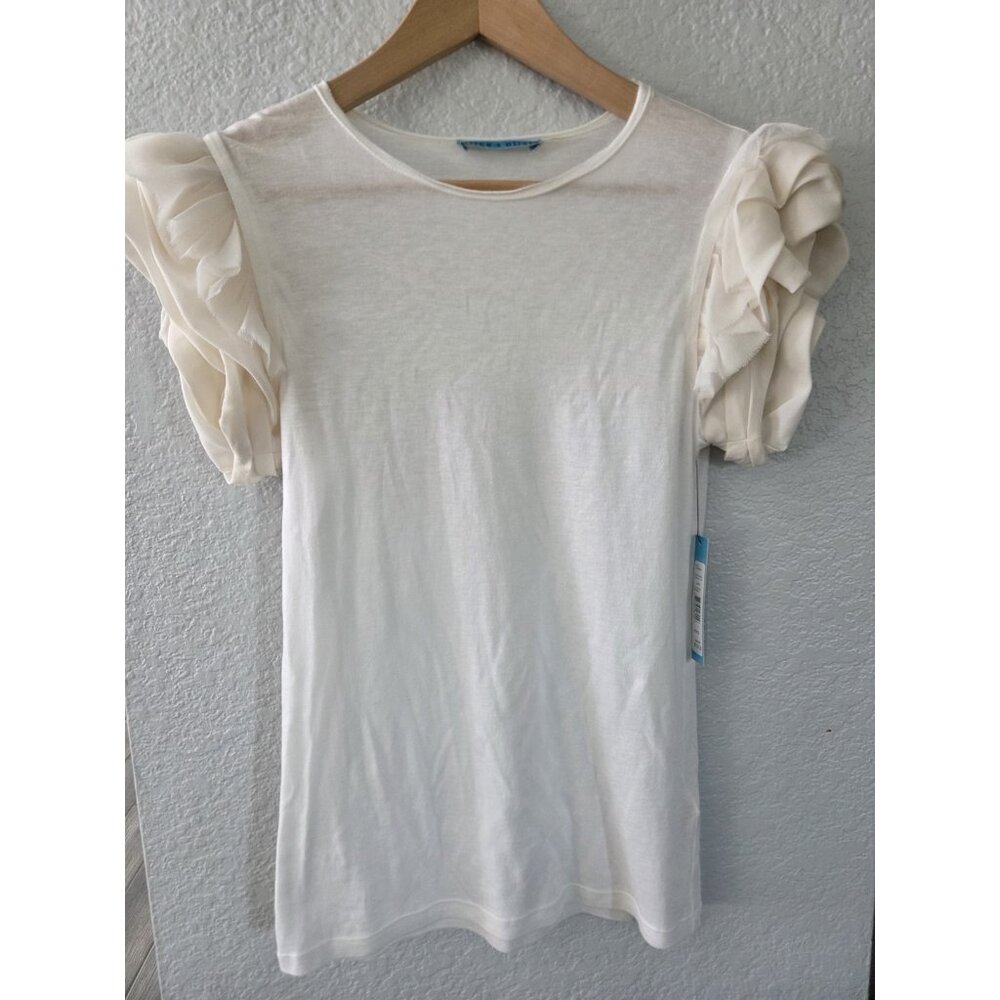 Nwt Alice&Oliva Cream Cotton Blend  Top W/ Puff/ Ruffled Silk Short Sleeves Sz S